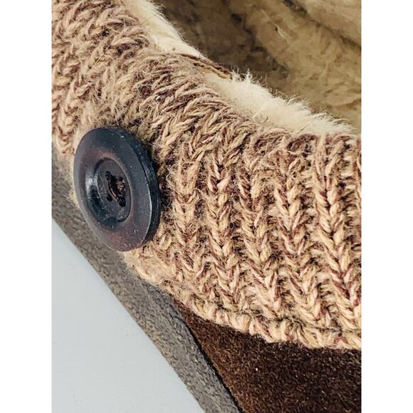 Womens Shoes Size 9 Flats Brown Slippers Leather Clogs Sweater Collar Button - Picture 9 of 10